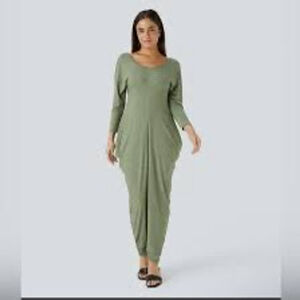 Halara Round Neck Open V Long Sleeve Stacked Casual Jumpsuit XL Athleisure New w